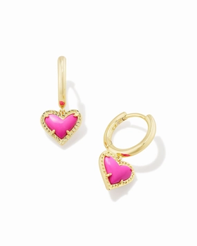 Kendra Scott Ari Heart Gold Huggie Earrings in Neon Pink Magnesite Charming appeal