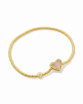 Radiant Highlight Flat Shot Kendra Scott Ari Heart Gold Stretch Bracelet in Iridescent Drusy