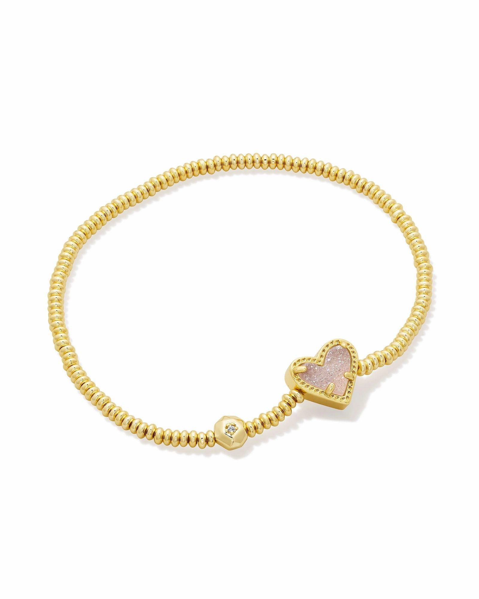 Radiant Highlight Flat Shot Kendra Scott Ari Heart Gold Stretch Bracelet in Iridescent Drusy