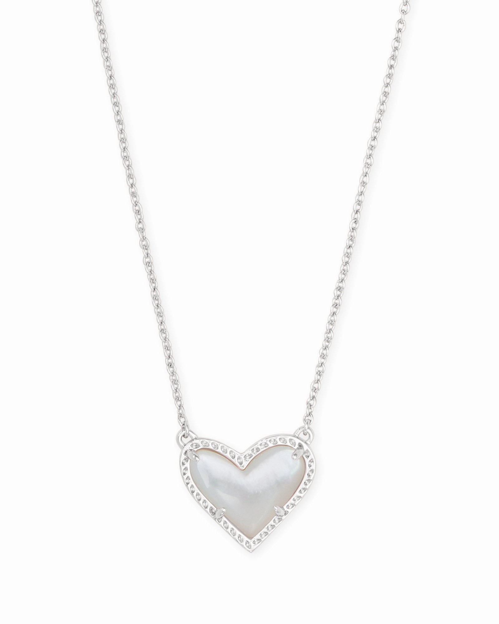 Bold Pieces Kendra Scott Ari Heart Silver Pendant Necklace in Ivory Mother-of-Pearl