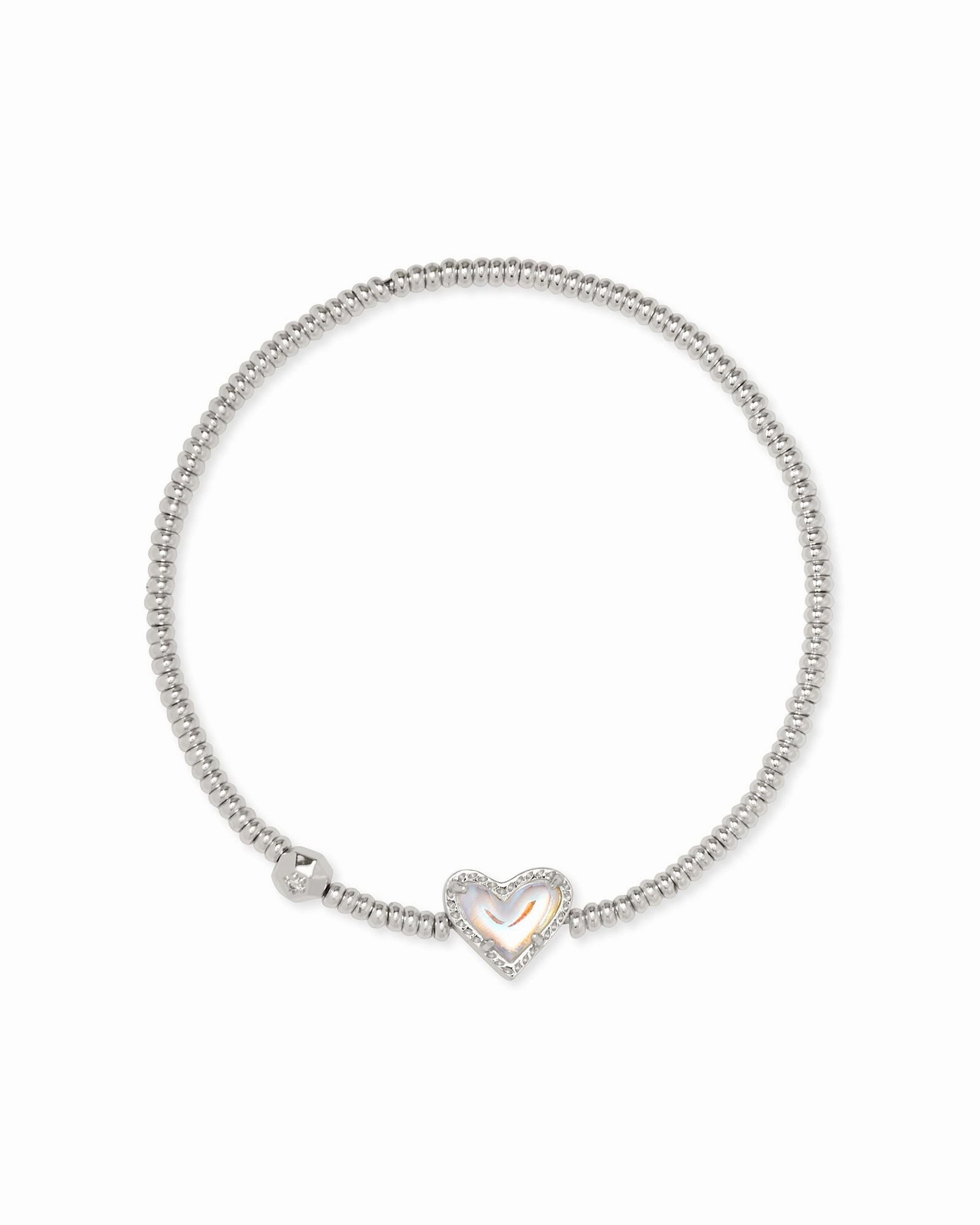 Bold Layering Radiant Touch Pieces Kendra Scott Ari Heart Silver Stretch Bracelet in Dichroic Glass