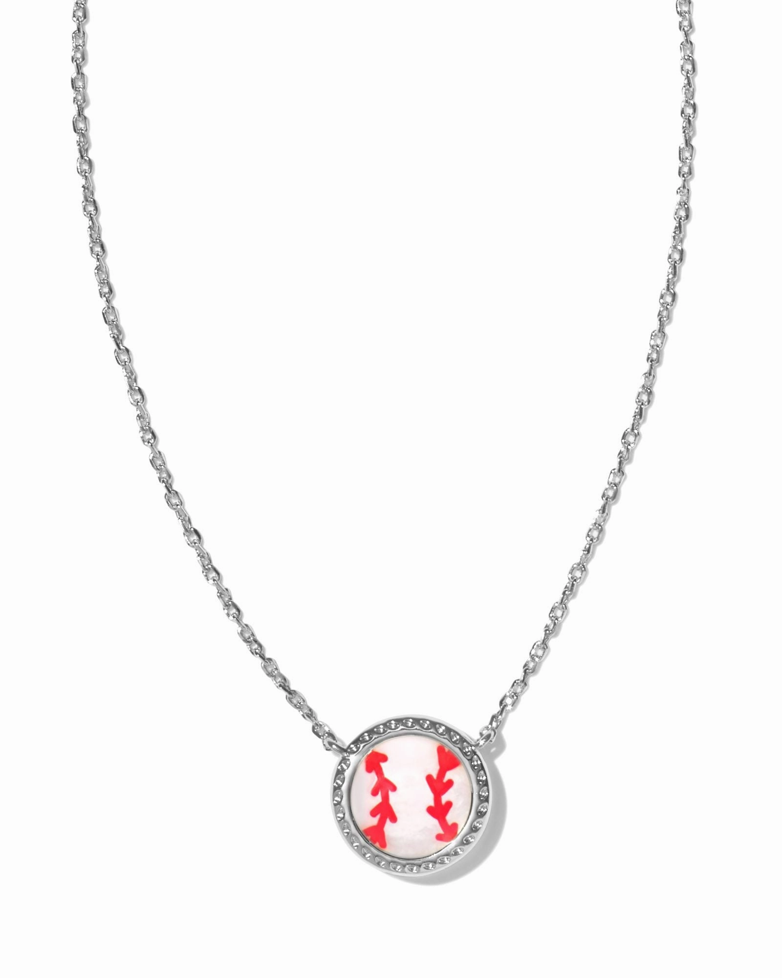 Kendra Scott Baseball Silver Short Pendant Necklace in Ivory Mother-of-Pearl Gift Appeal Trendy Look