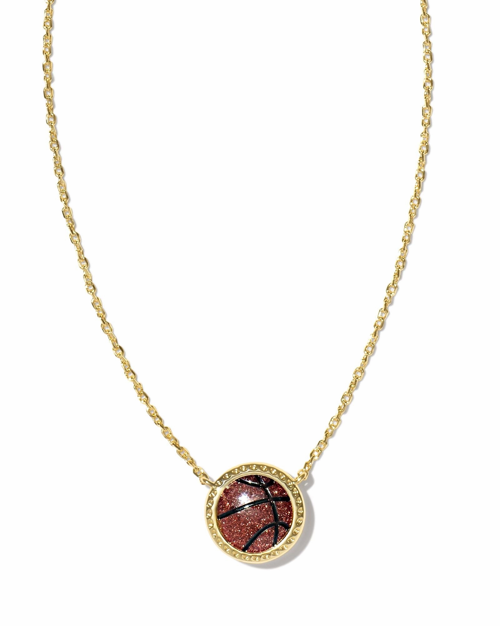Soft Focus Crisp Accent Kendra Scott Basketball Gold Short Pendant Necklace in Orange Goldstone