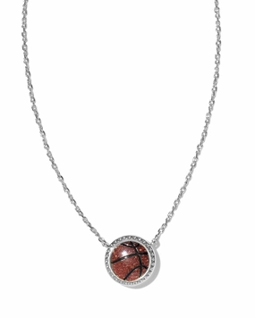 Beach Vibes Precious Treasures Kendra Scott Basketball Silver Short Pendant Necklace in Orange Goldstone