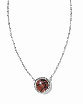 Gift Box Day Accent Kendra Scott Basketball Silver Short Pendant Necklace in Orange Goldstone
