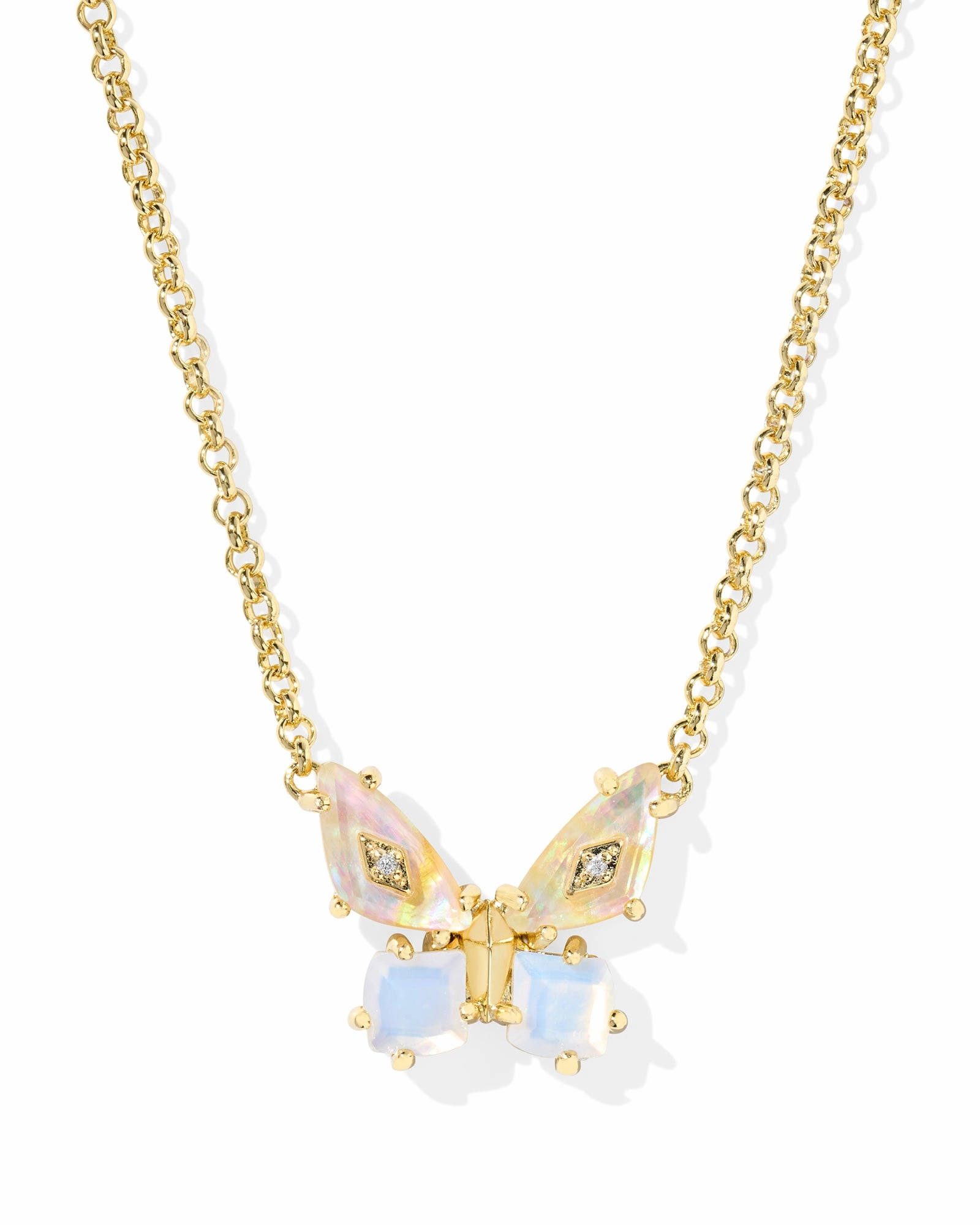 Kendra Scott Bianca Butterfly Gold Iridescent White Mix Short Pendant Necklace Exclusive Detail
