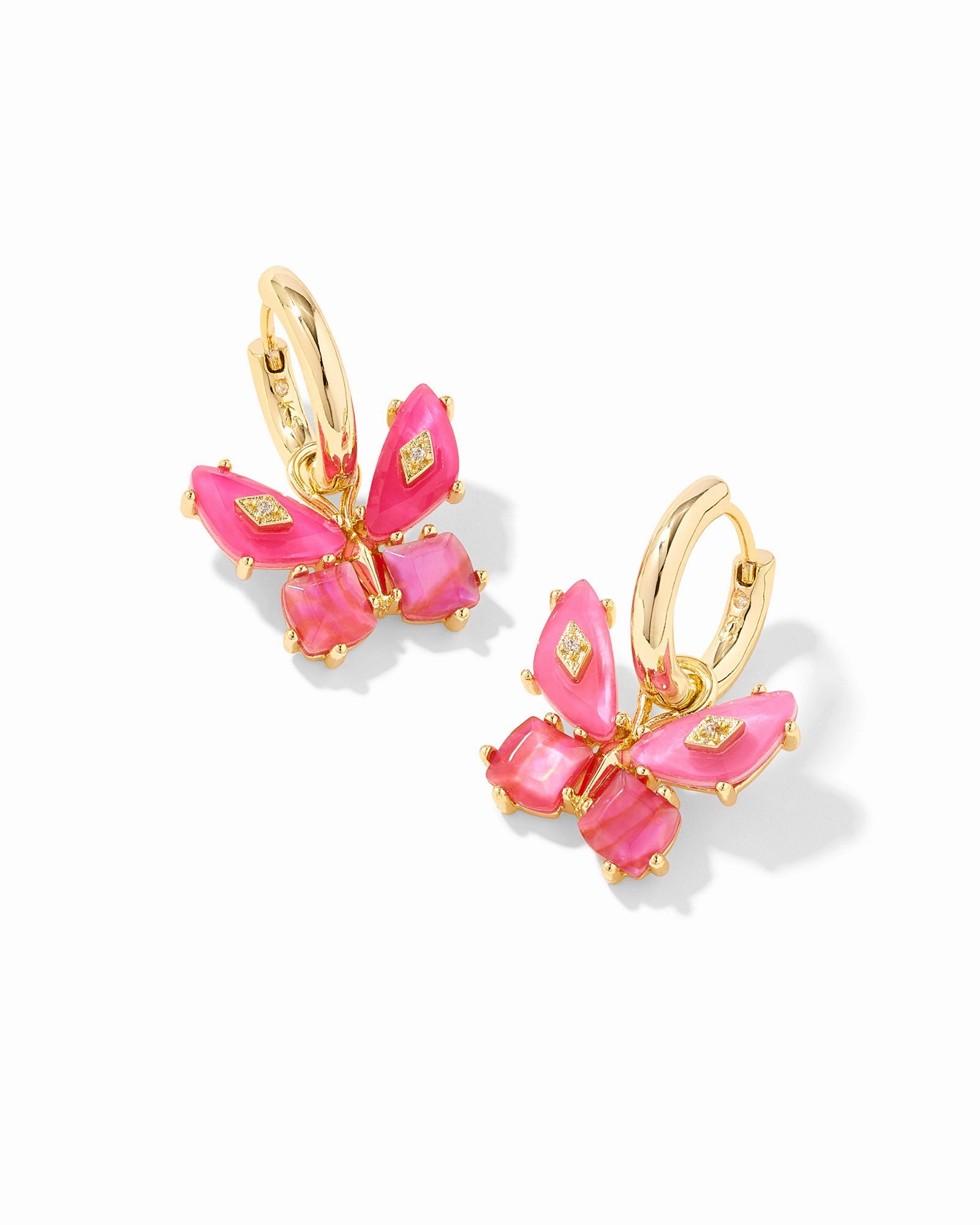 Shimmering Accent Cozy Glow Kendra Scott Bianca Butterfly Gold Pink Mix Huggie Earrings