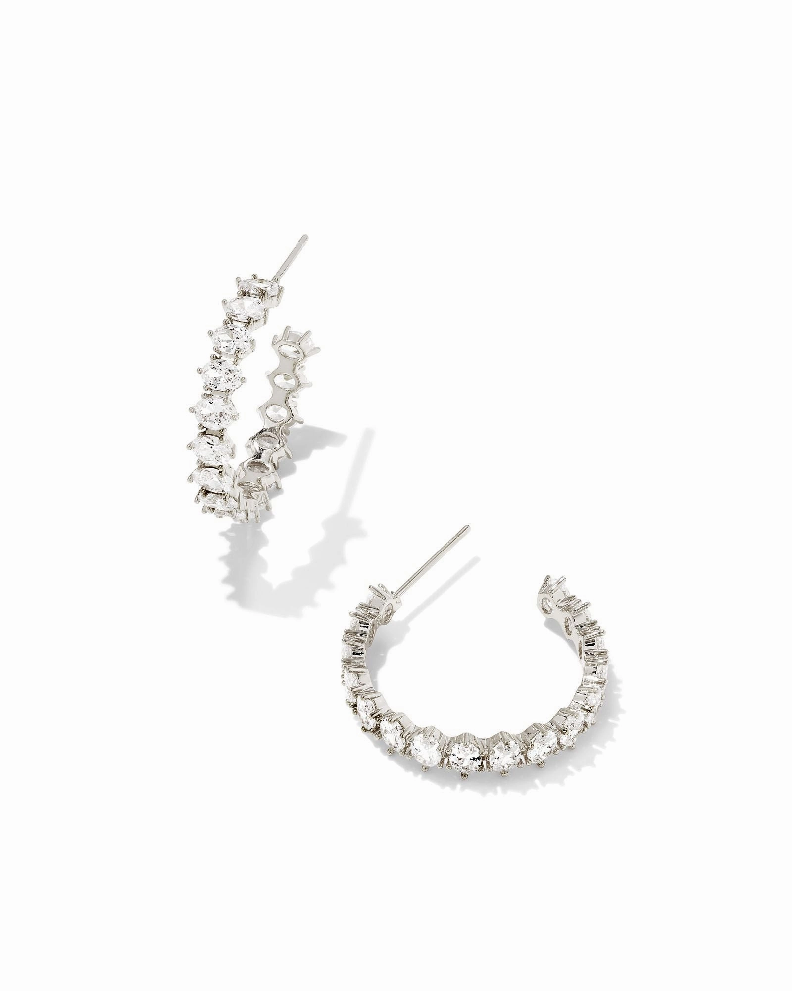 Kendra Scott Cailin Silver Crystal Hoop Earrings in White Crystal Gift Moment Shiny Layer