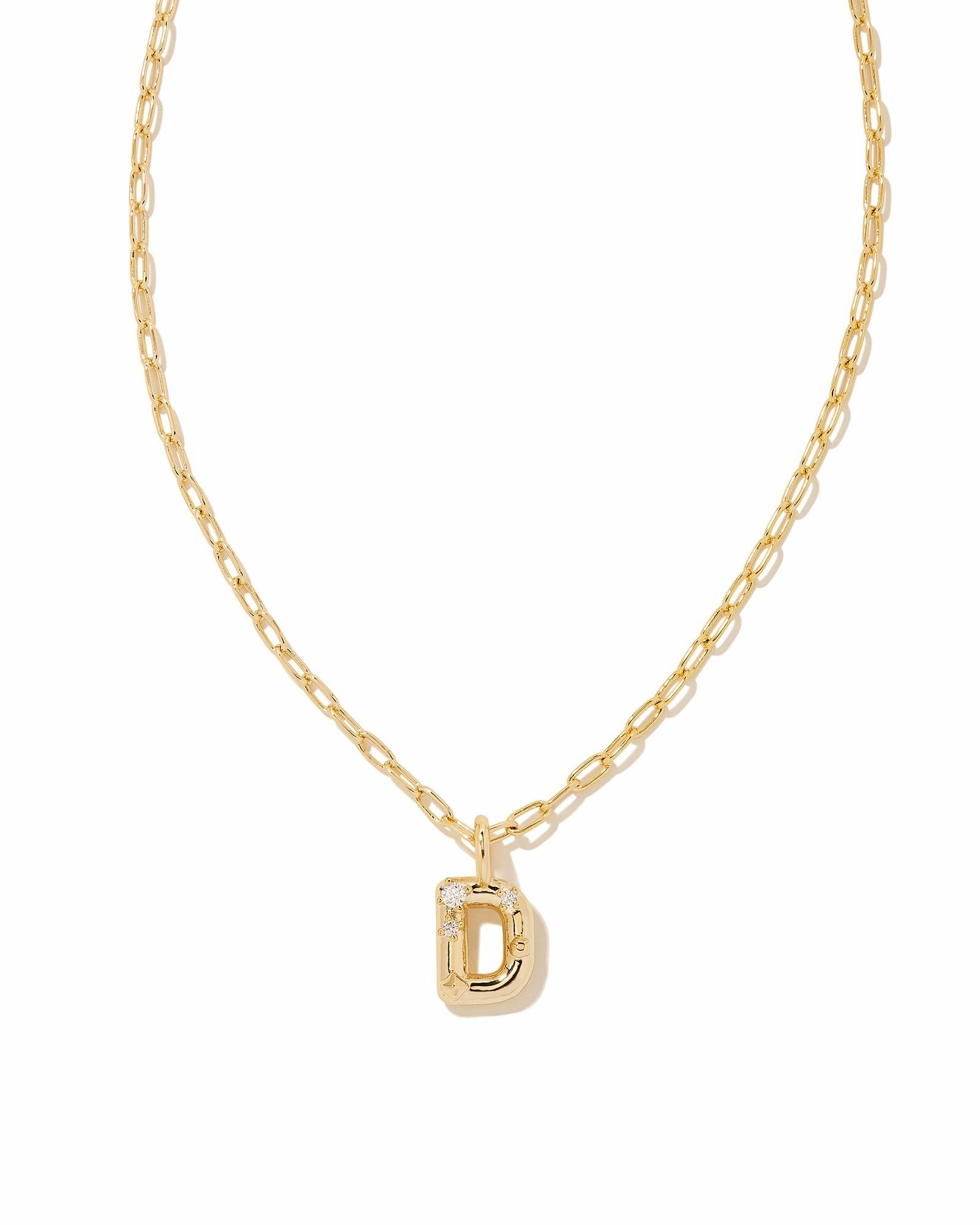 Kendra Scott Crystal Letter D Gold Short Pendant Necklace in White Crystal Artisan Sparkle Bold Shine Pieces