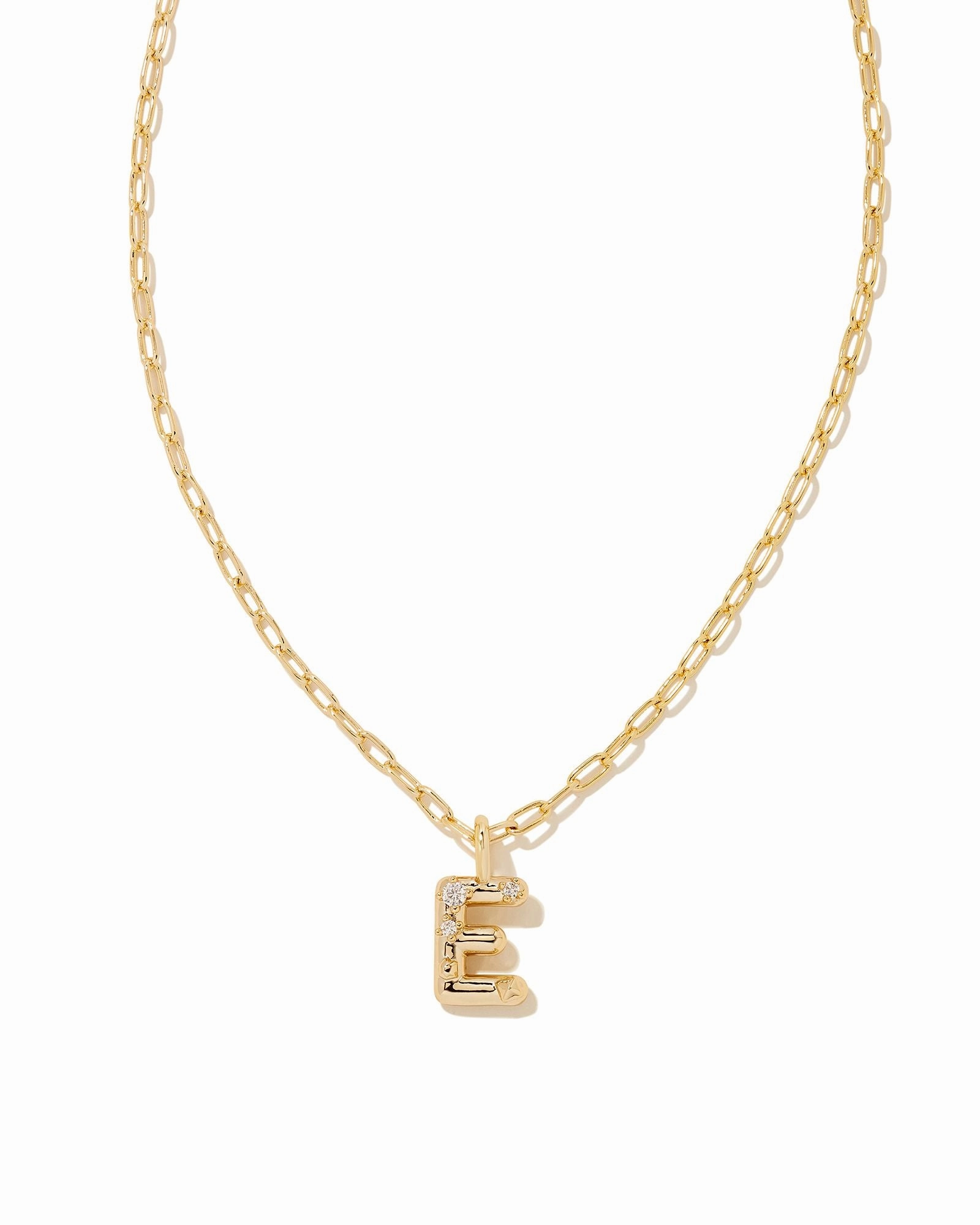 Stylish Pop Kendra Scott Crystal Letter E Gold Short Pendant Necklace in White Crystal