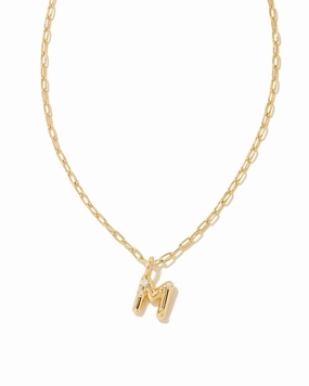 Kendra Scott Crystal Letter M Gold Short Pendant Necklace in White Crystal Exclusive Touch