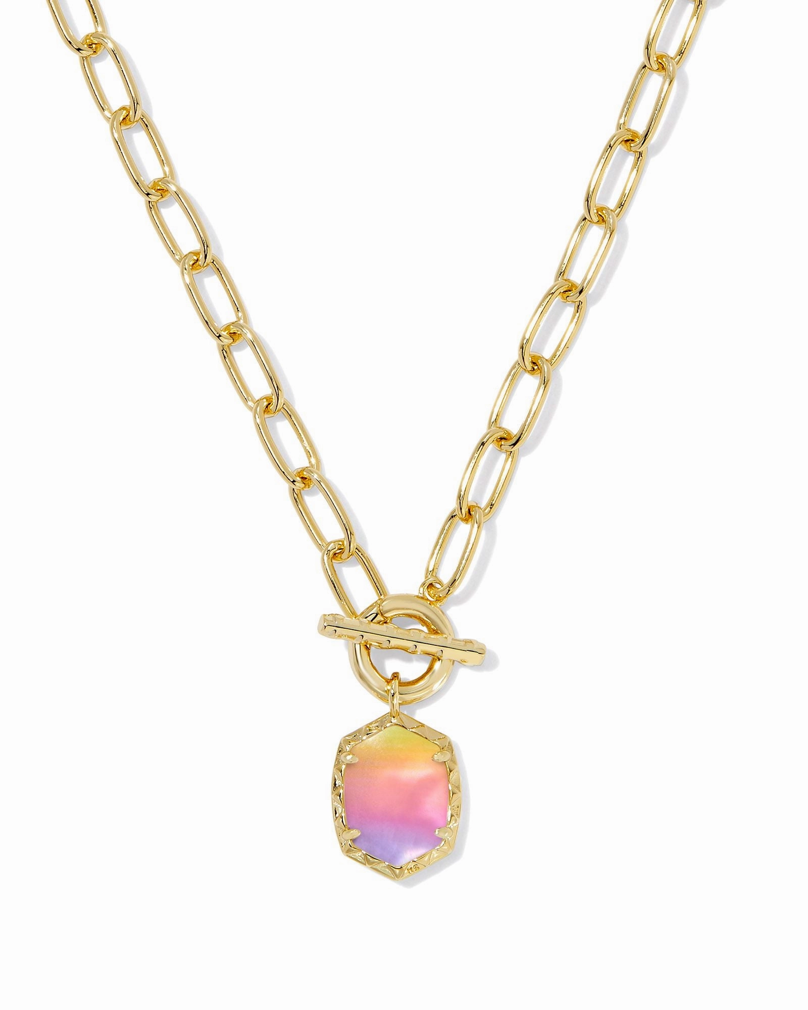 Artisan Craft Contemporary Style Kendra Scott Daphne Gold Link and Chain Necklace in Sunrise Watercolor Illusion