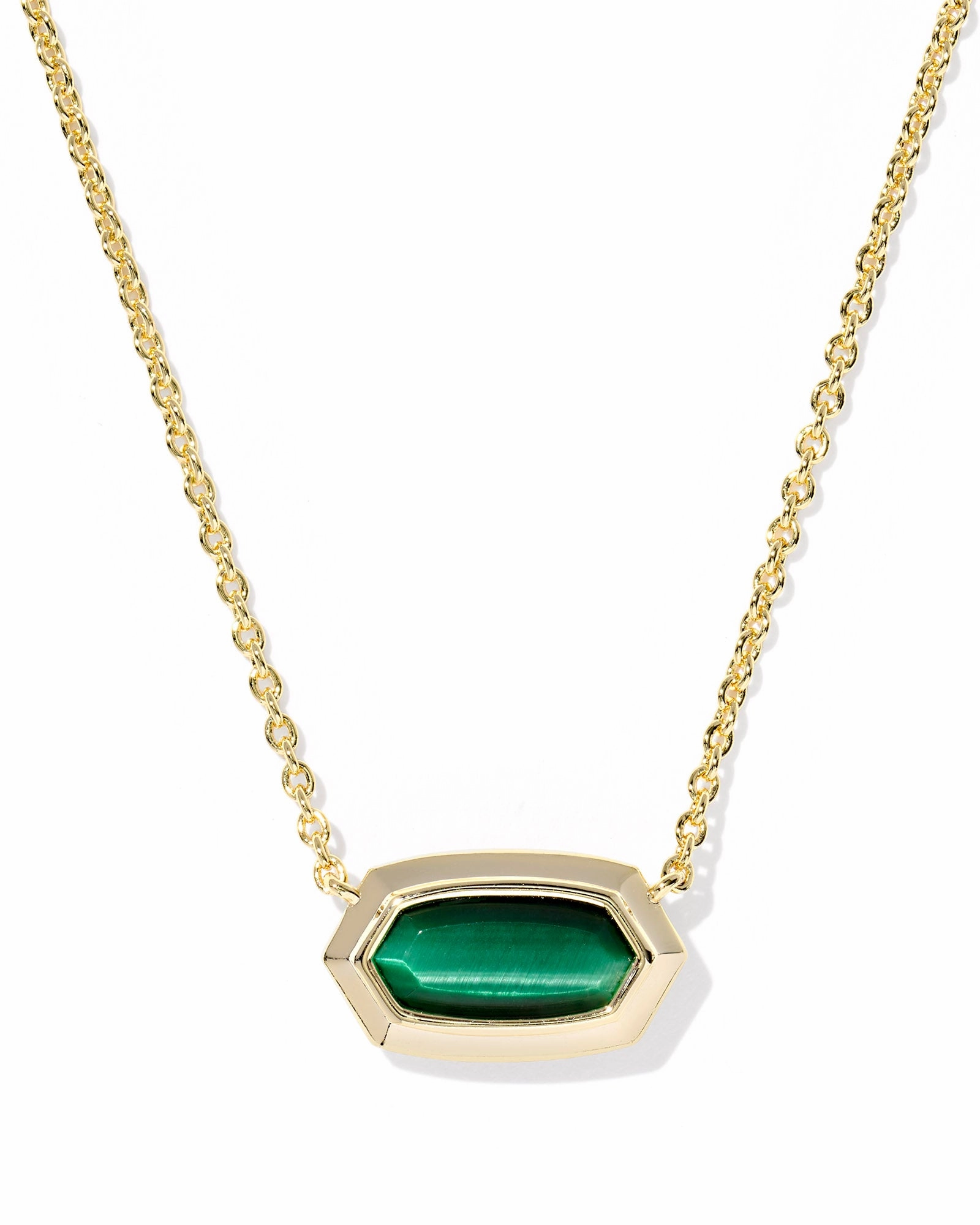 Kendra Scott Elisa Bezel Gold Short Pendant Necklace in Gold Green Tiger's Eye Sophisticated Element