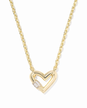 Kendra Scott Emery Heart Gold Short Pendant Necklace Sparkling Style