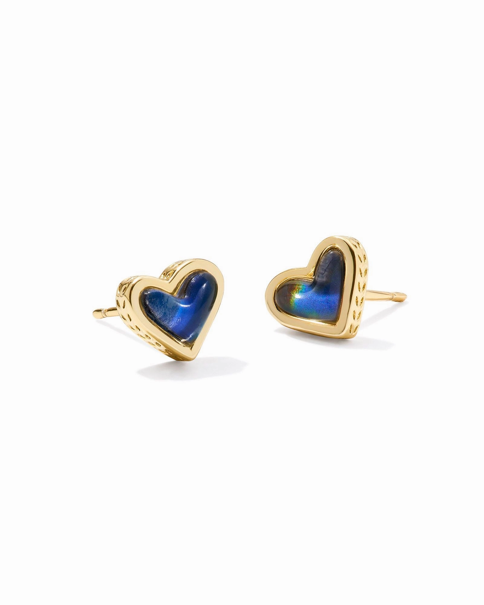 Glamorous Jewelry Kendra Scott Framed Ari Heart Gold Stud Earrings in Mood Stone