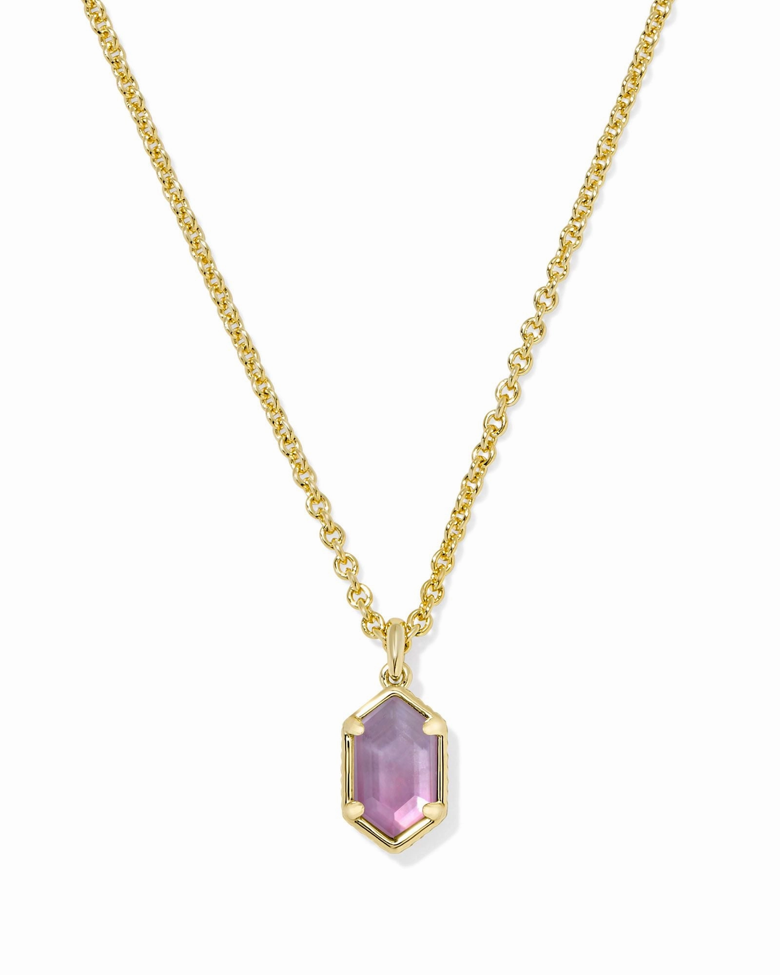 Kendra Scott Hallie Gold Short Pendant Necklace in Purple Watercolor Illusion Exquisite Accent Stylish Style