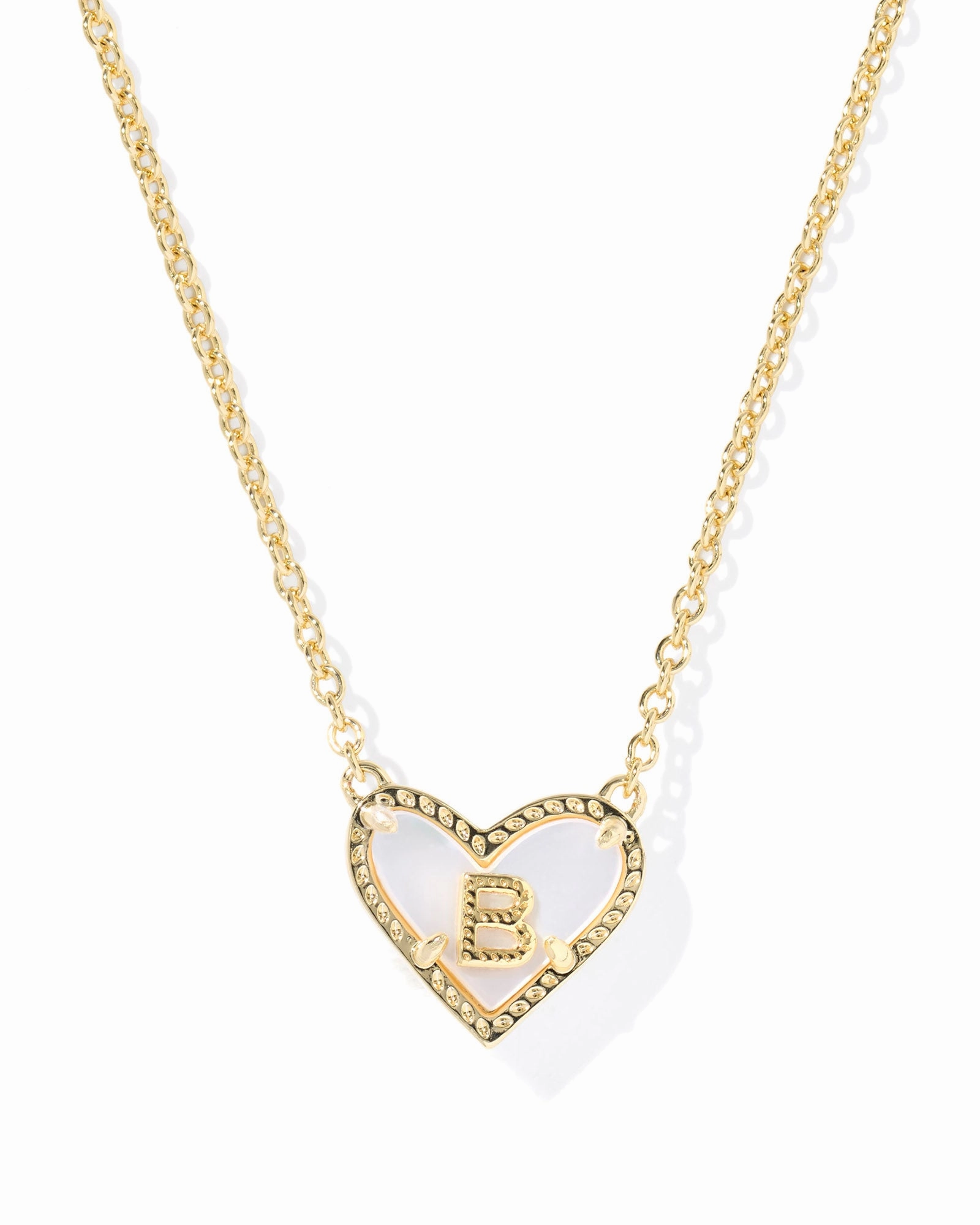 Refined Pieces Street Accent Kendra Scott Heart Letter B Gold Ivory Mother of Pearl Short Pendant Necklace