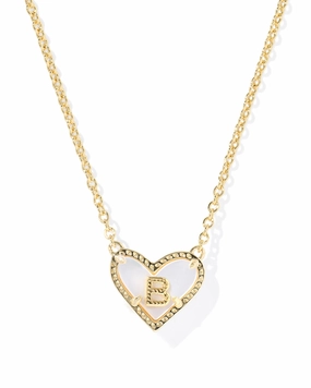 Refined Pieces Street Accent Kendra Scott Heart Letter B Gold Ivory Mother of Pearl Short Pendant Necklace