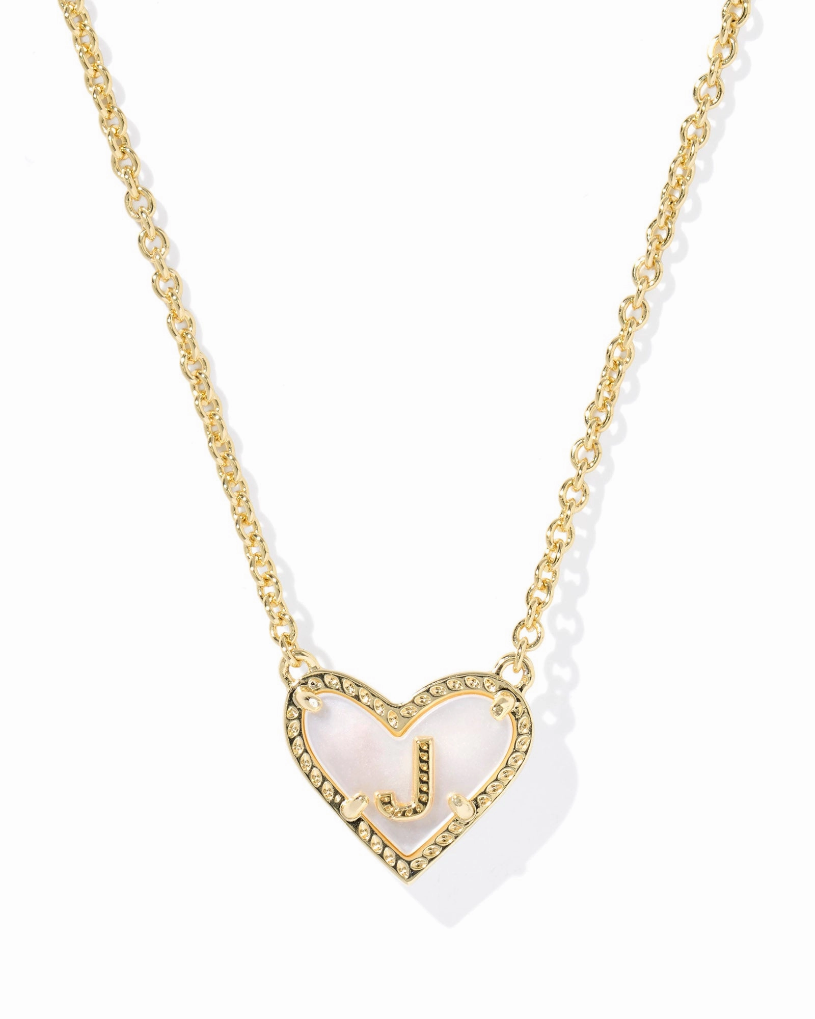 Kendra Scott Heart Letter J Gold Ivory Mother of Pearl Short Pendant Necklace Bridal Moment Creative Craft
