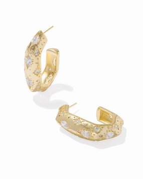 Unique Accessories Daily Fashion Kendra Scott Holland Gold Hoop Earrings in White Crystal
