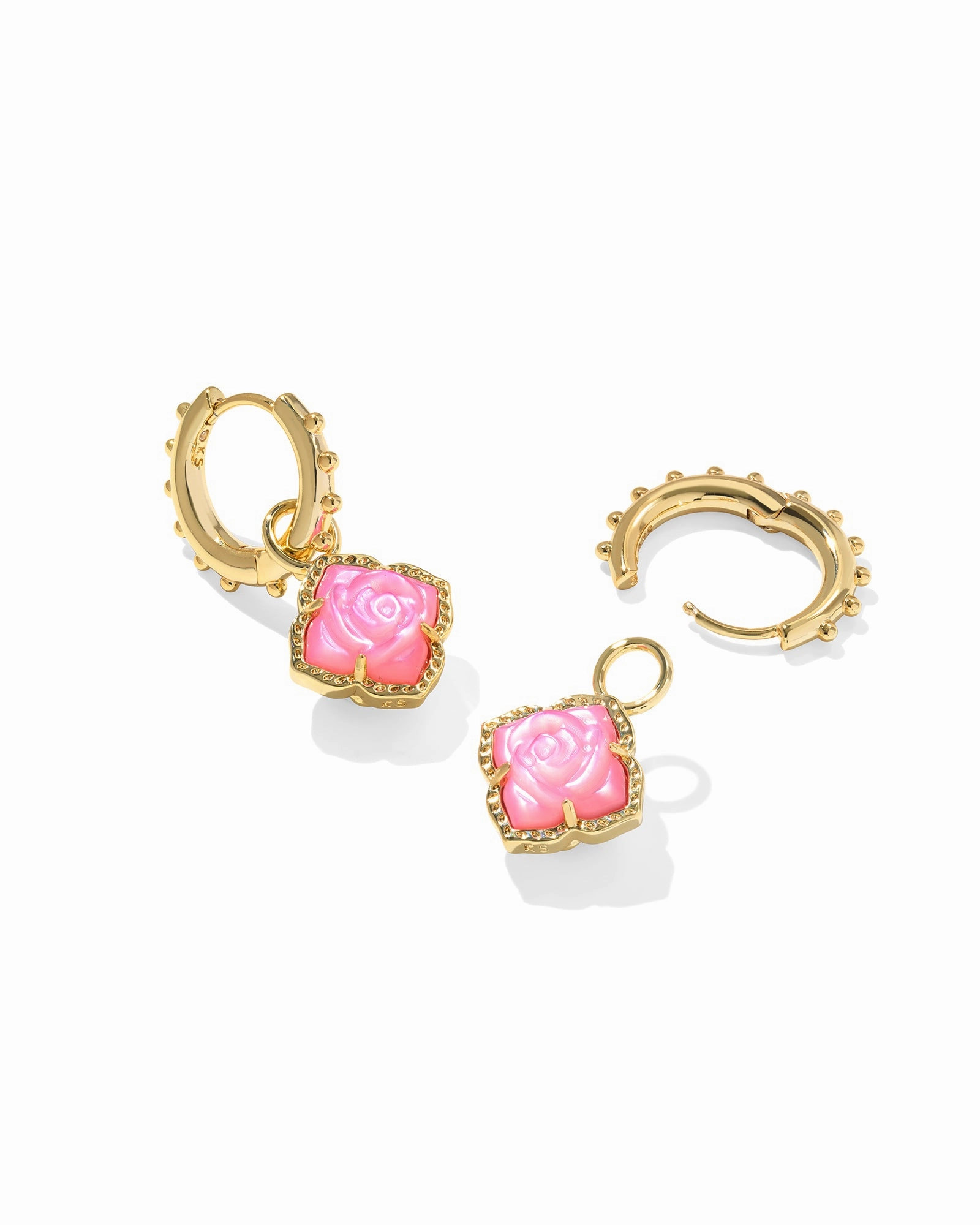 Allure Sparkle Subtle Twist Kendra Scott Mallory Rose Gold Huggie Earrings in Blush Ivory Mother of Pearl