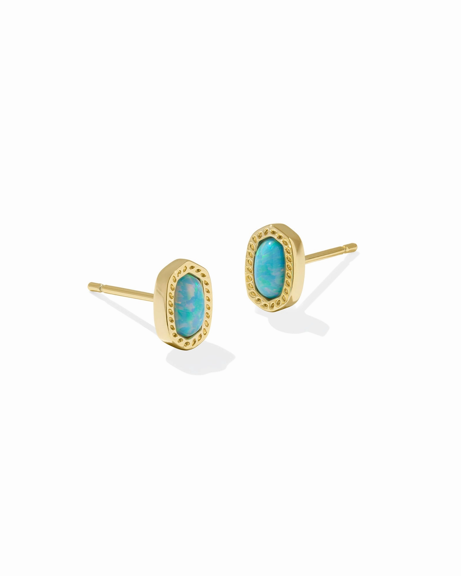 Kendra Scott Mini Ellie Gold Stud Earrings in Light Teal Kyocera Opal Shimmer Light Vibrant Pieces