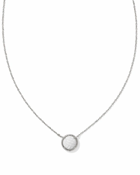 Cool Spark Kendra Scott Volleyball Silver Short Pendant Necklace in White Mother-of-Pearl