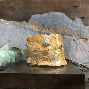 Artful Accent Kindling Cuff - Brass, Aquamarine, Emerald   Tanzanite