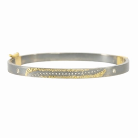 Signature Edge Occasion Style KMJ Essential Hinged Bangle (Slice Diamond) - 22ky, 18ky, Oxidized Silver   VS Diamonds
