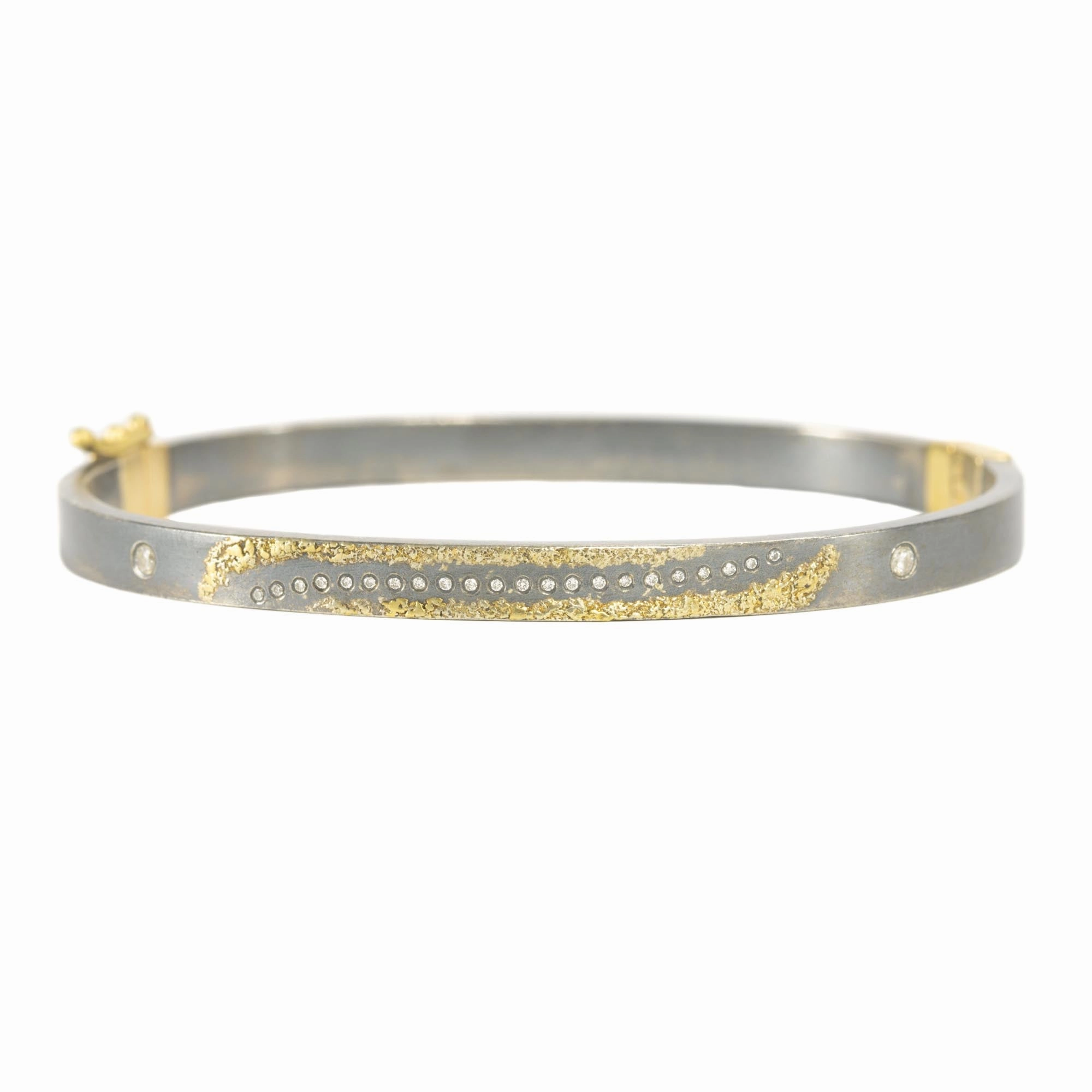 Signature Edge Occasion Style KMJ Essential Hinged Bangle (Slice Diamond) - 22ky, 18ky, Oxidized Silver   VS Diamonds