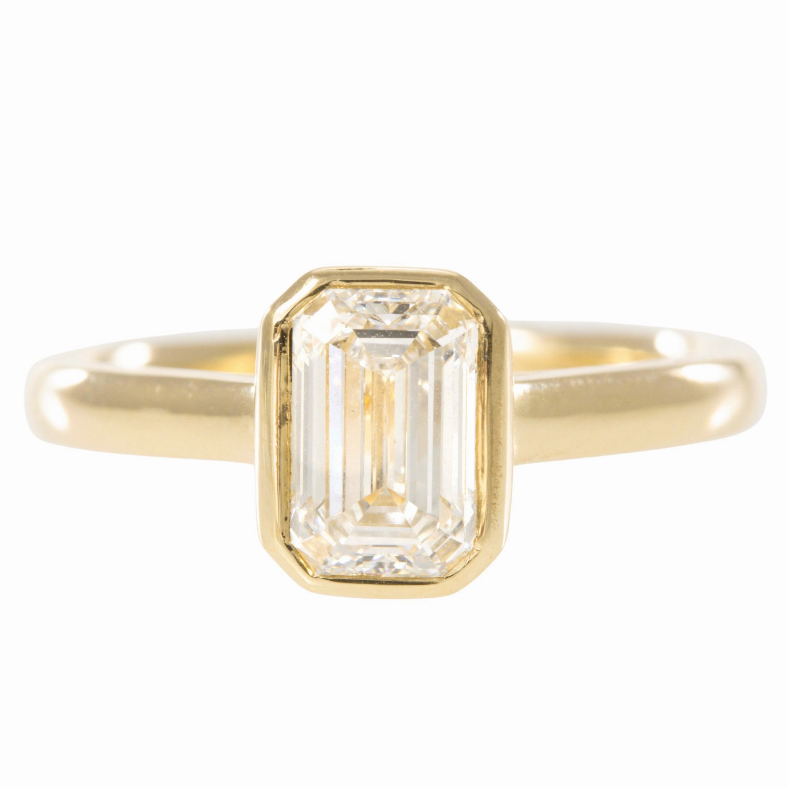 Special Keepsake Lab Grown Emerald Diamond  Engagement Ring - 14k Gold Bezel