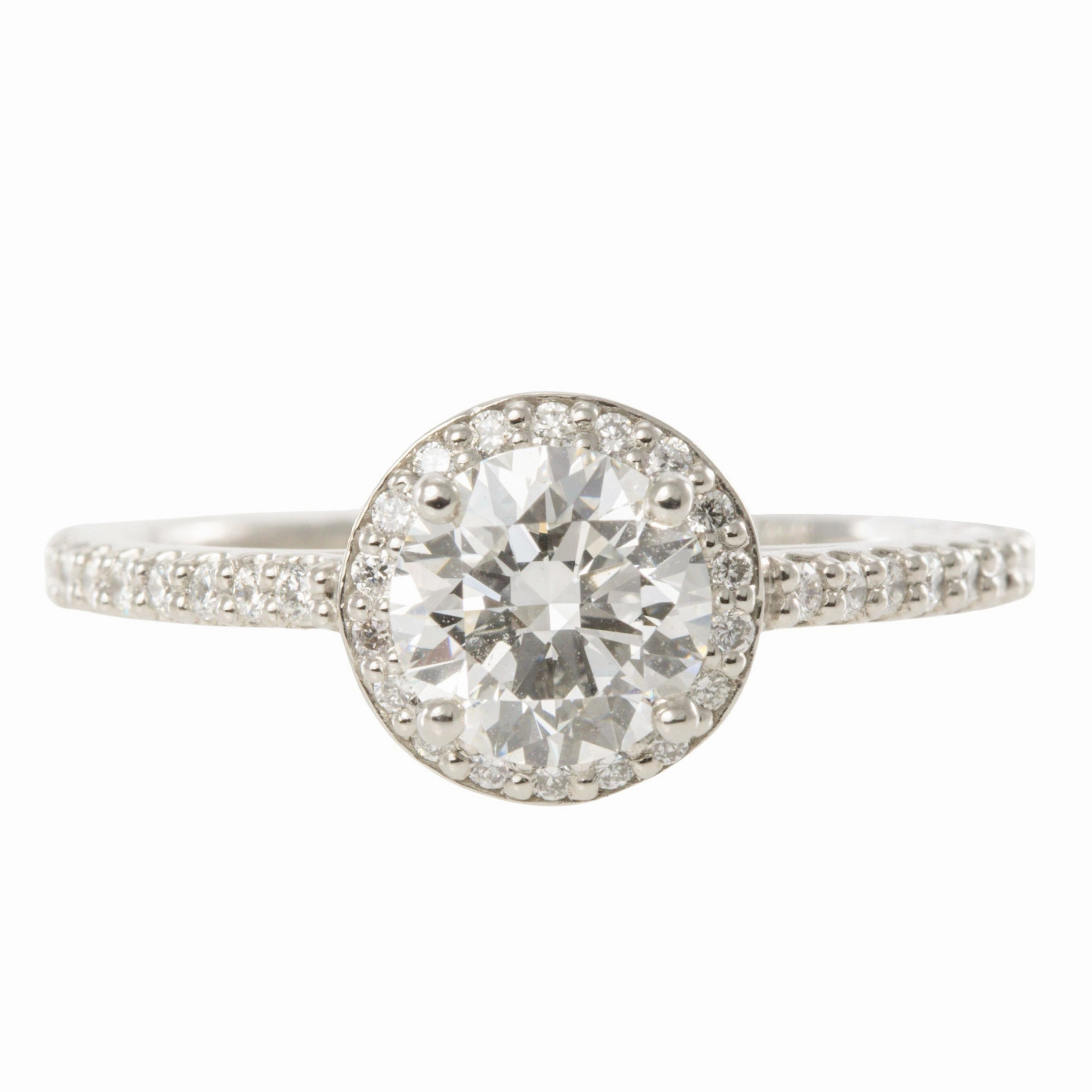 HighEnd Bauble Custom built Lab Grown Round Diamond - Platinum Halo Setting, Natural VS White Diamond Melee Side Diamonds