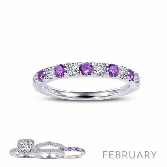 Romantic Vibe Smooth Curve Lafonn Birthstone Stacker Ring - February