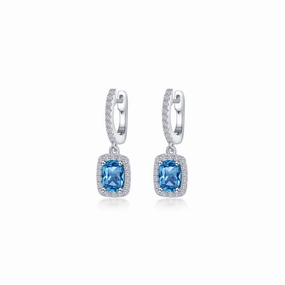 Textured Finish Luxury Tone Lafonn Blue Cushion-Cut Halo Dangle Earrings