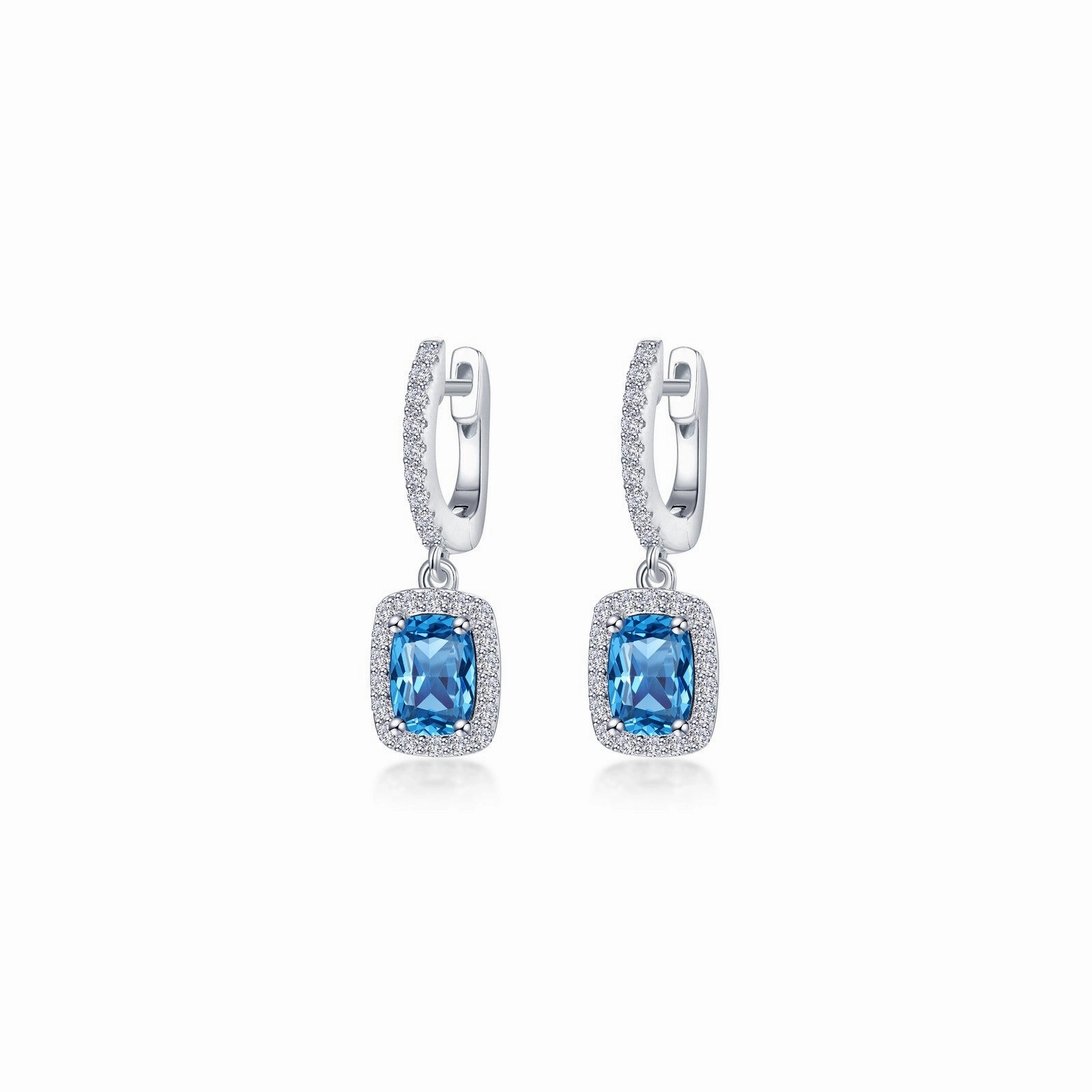 Textured Finish Luxury Tone Lafonn Blue Cushion-Cut Halo Dangle Earrings