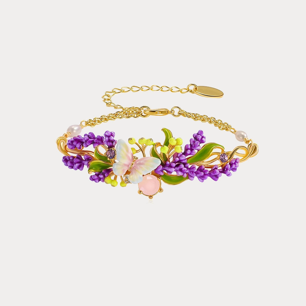 Lasting Beauty Lavender Butterfly Bracelet with Pink Crystal