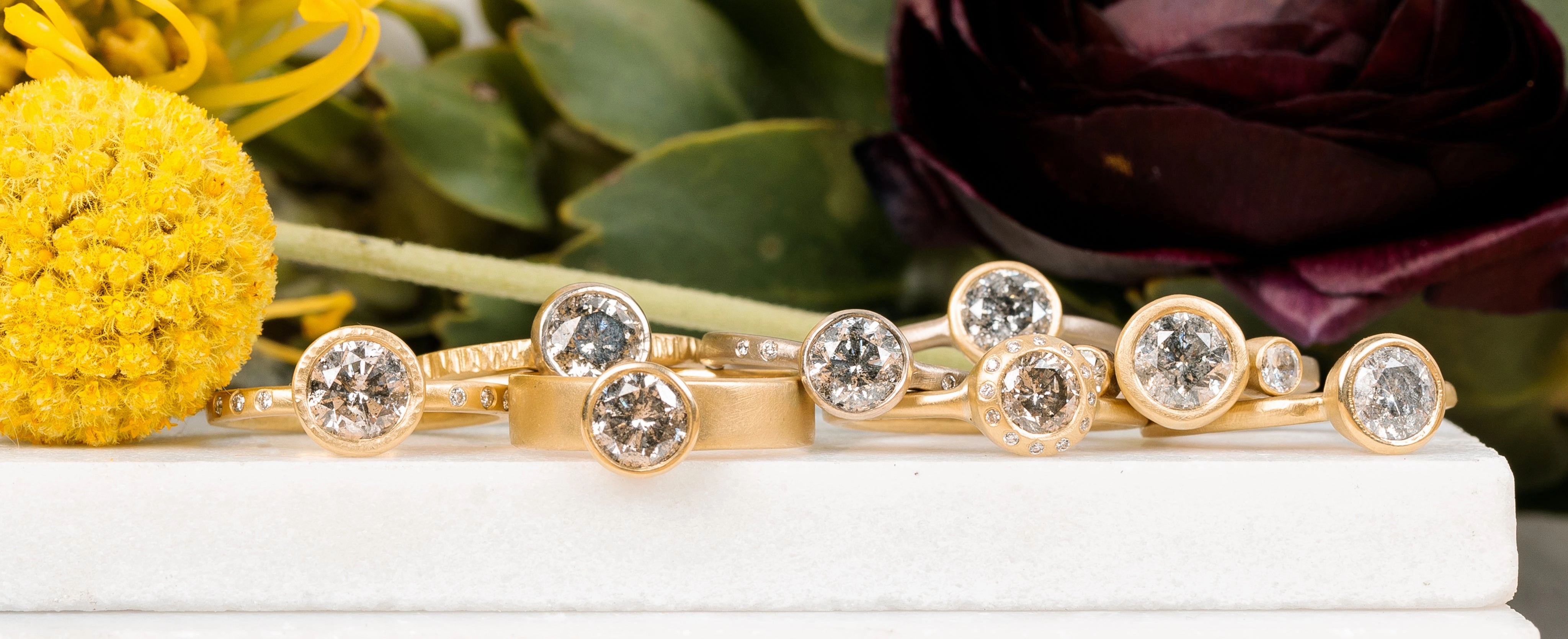 Elegant Insignia Classic Sparkle Legacy Diamond Ring - Salt   Pepper Brilliant Cut Diamond set in a 18ky Gold Smooth Extra Heavy Bezel with a Halo Flush Set with VS Diamonds