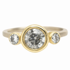 Daytime Elegance Dashing Accent Legacy Diamond Ring - Salt   Pepper Brilliant Cut Diamond set in an 18ky Gold Extra Heavy Bezel with VS Side Diamonds on a 14kpw Gold Band
