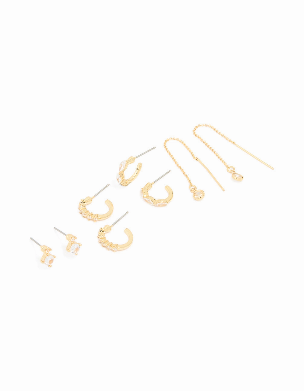 Gold Plated Cubic Zirconia Threader & Huggie Earrings 4-Pack Effortless Elegance Timeless Design