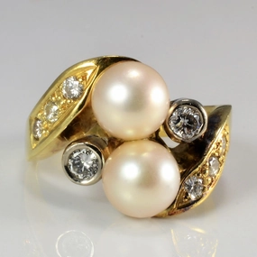 Fresh Sparkle Toi et Moi Pearl & Diamond Bypass Ring | 6.26ctw, 0.48ctw | SZ 8.25