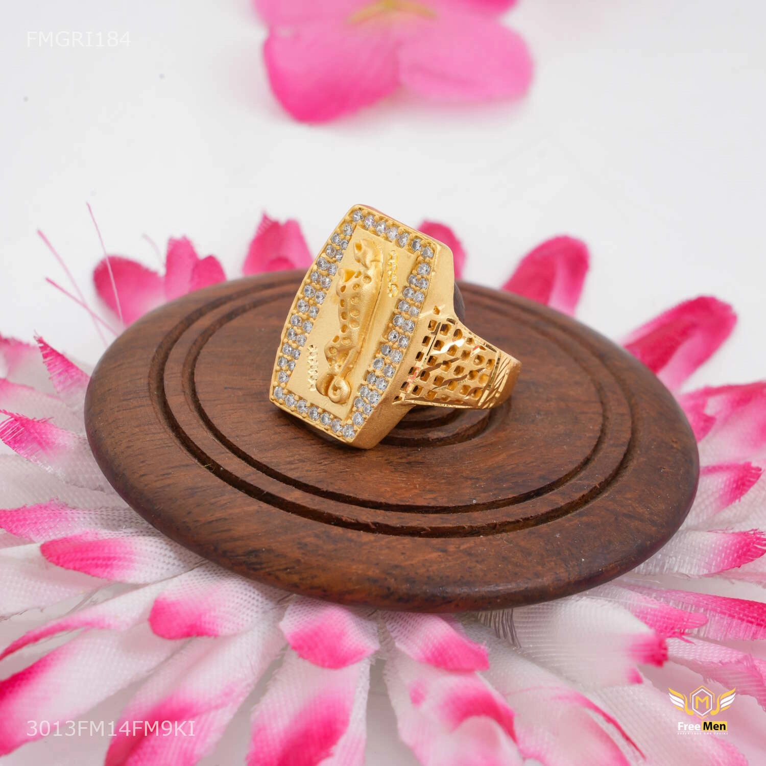 Long Jaugar AD Gold plated ring design for men - FMGRI184 Trendy Sparkle