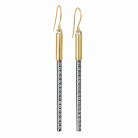Cultural Touch Long Light Saber Earrings - 18ky, Oxidized Silver   VS Diamonds