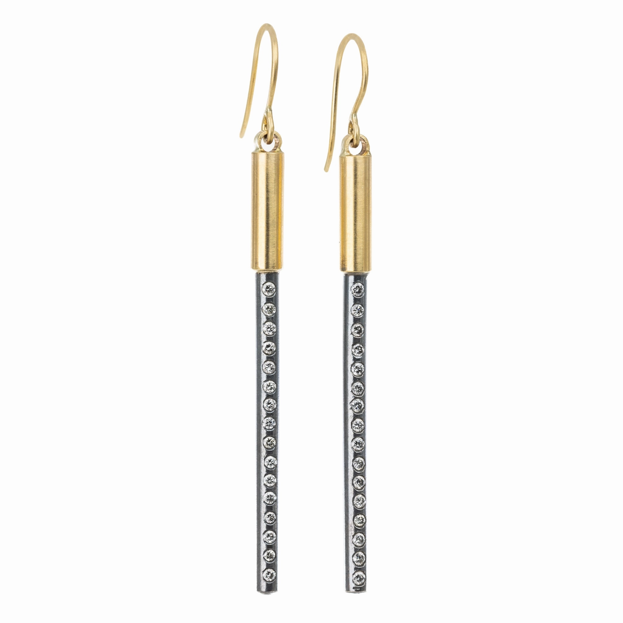 Cultural Touch Long Light Saber Earrings - 18ky, Oxidized Silver   VS Diamonds