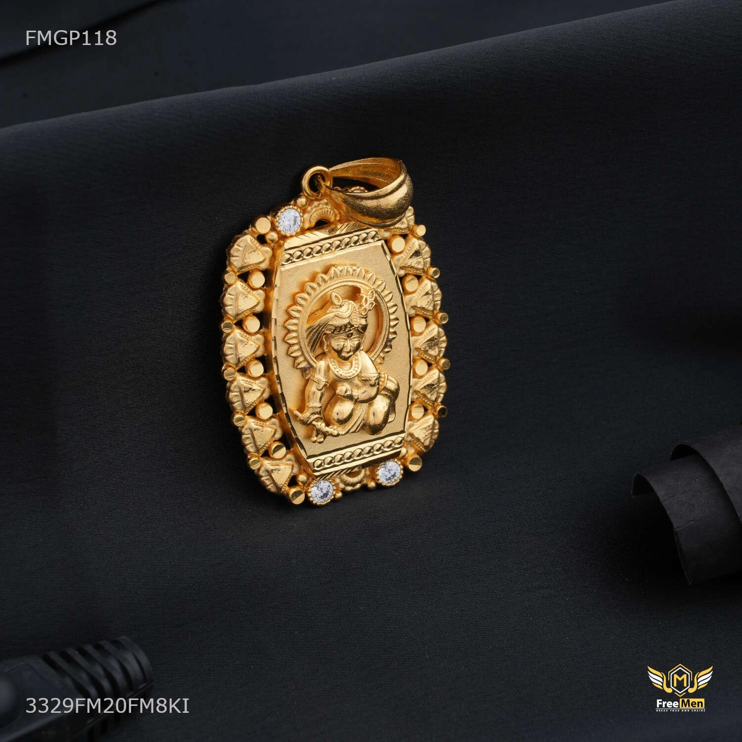 Lord Krishna ji Squar Box Gold Plated Pendant for Men - FMGP118 Expressive Accent Polished Accessory