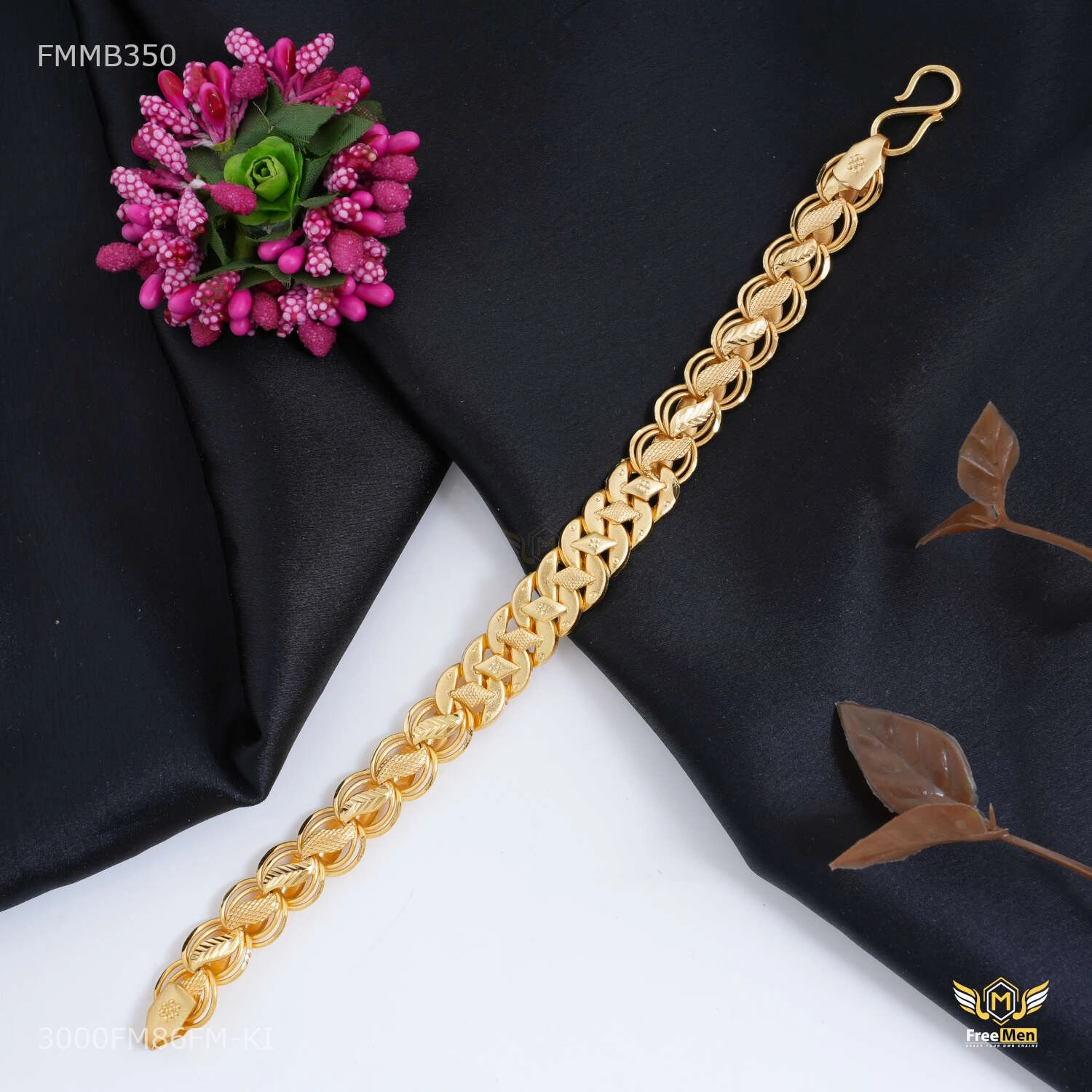 Cozy Accent Seasonal Trend Lotus with Dimond cut Pokel Bracelet For Men - FMMB350