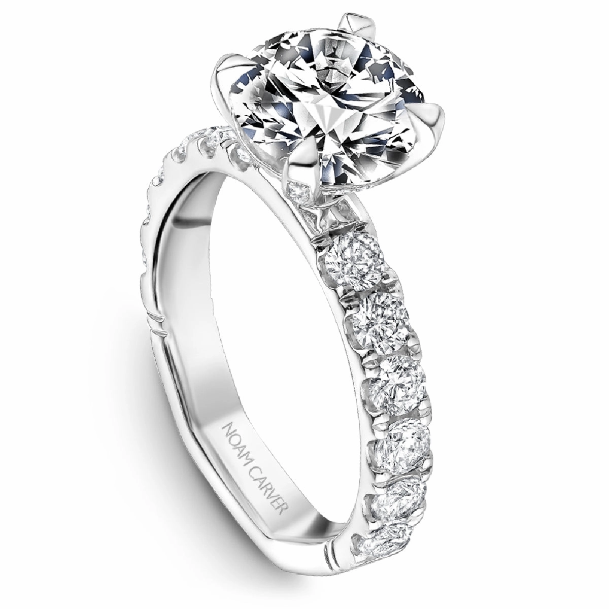 Her Gift Custom Object Noam Carver Round Center Diamond Engagement Ring Setting in 14K White Gold (1.10ctw)