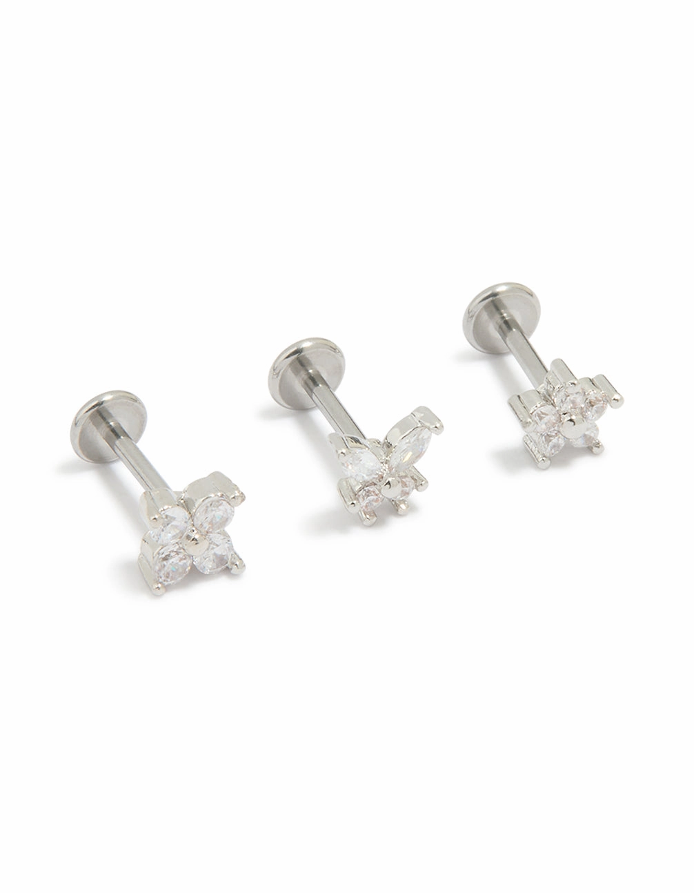 Surgical Steel Cubic Zirconia Floral Flat Back Studs 3-Pack Exclusive Glam Luxury Charm