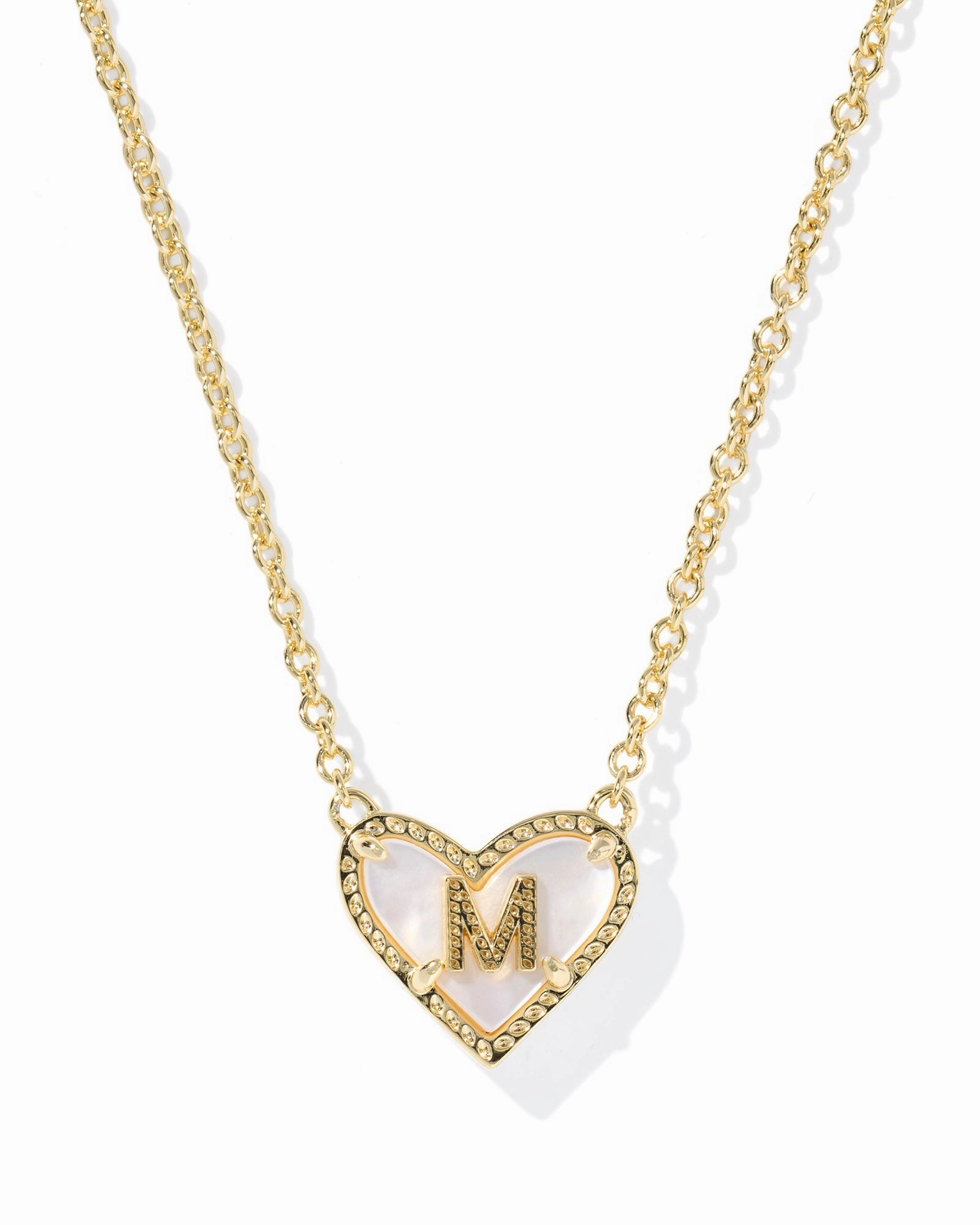 Subtle Beauty Graceful Glow Kendra Scott Heart Letter M Gold Ivory Mother of Pearl Short Pendant Necklace