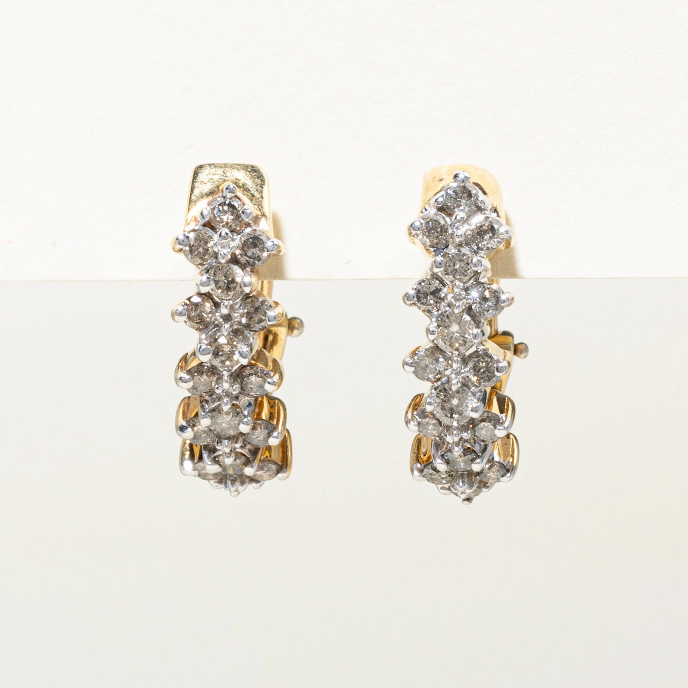Distinctive Jewelry Alluring Touch Yellow Gold Diamond Cluster Huggie Earrings | 0.86ctw