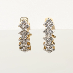 Distinctive Jewelry Alluring Touch Yellow Gold Diamond Cluster Huggie Earrings | 0.86ctw